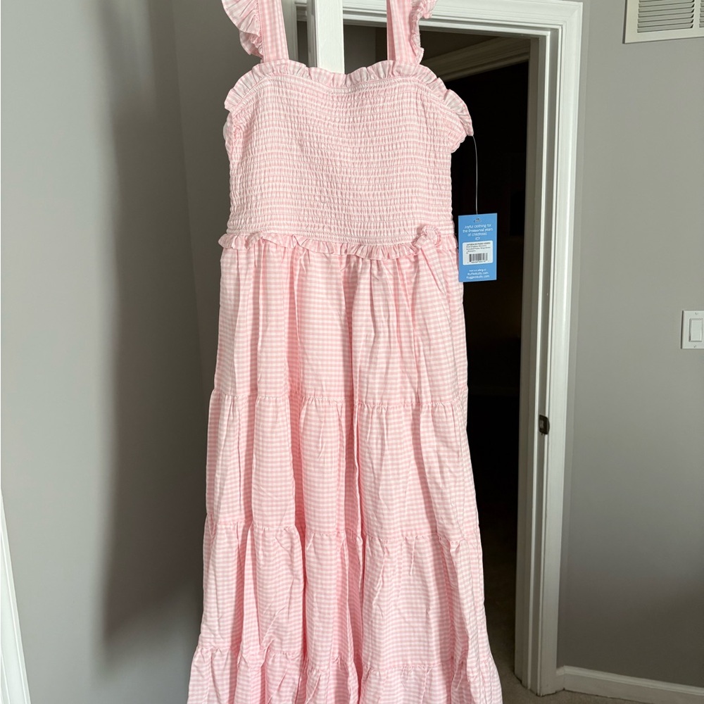Ruffle Butts Pink Gingham Women’s Smocked Flutter Strap Dress